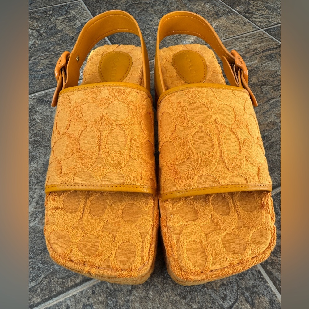 Coach Noelle Terry Cloth Platform Slingback Sandals- Papaya Orange, Women’s 9.5